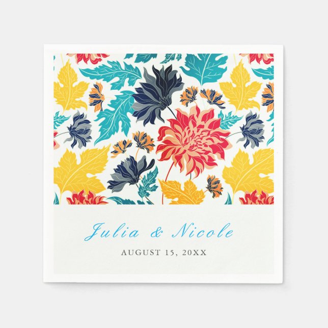 Serviette En Papier Aquarelle bleu naturel Jaune Mariage de tournesols (Devant)