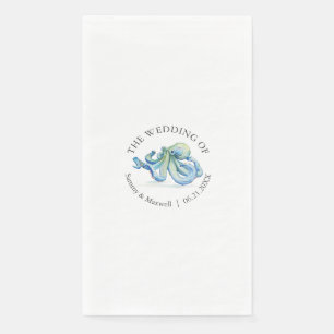 Serviette En Papier Aquarelle Bleu Octopus Plage Mariage personnalisé