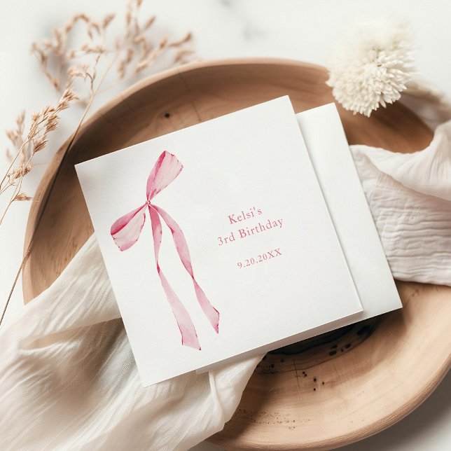 Serviette En Papier Aquarelle bleu rose Bow Anniversaire (Créateur téléchargé)