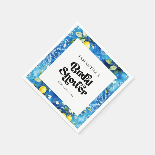 Serviette En Papier Aquarelle Bleue Côtière Fête des mariées Citrus Ci (Coin)