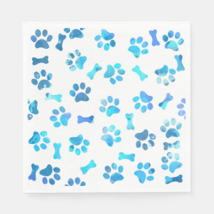 Serviette En Papier Aquarelle bleue Empreintes de pattes Anniversaire