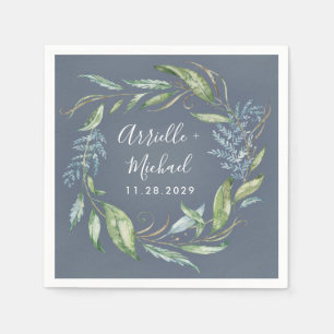 Serviette En Papier Aquarelle bleue Eucalyptus Vert Mariage de couronn