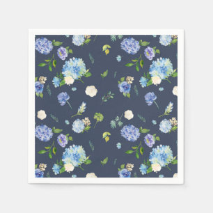 Serviette En Papier Aquarelle bleue Hydrangea et Rose motif floral