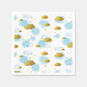Serviette En Papier Aquarelle bleue Nuages Gold Stars Sky