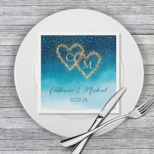 Serviette En Papier Aquarelle bleue Ombre Monogrammé