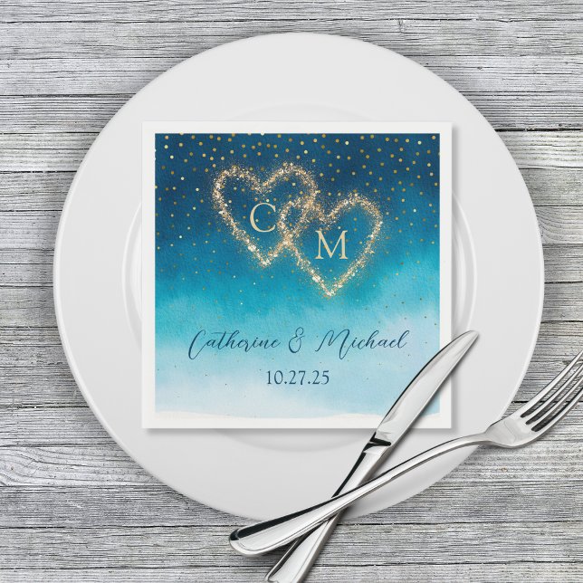 Serviette En Papier Aquarelle bleue Ombre Monogrammé (Créateur téléchargé)