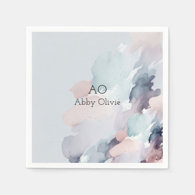 Serviette En Papier Aquarelle bleue pastel (Devant)