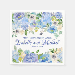 Serviette En Papier Aquarelle bleue personnalisée Floral