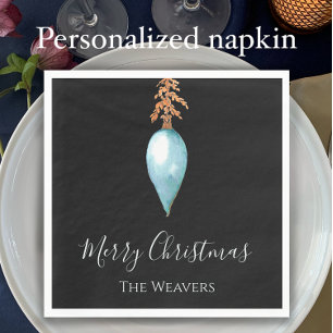 Serviette En Papier Aquarelle bleue personnalisée Noël Bauble