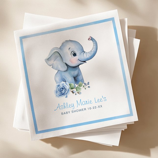 Serviette En Papier Aquarelle Blue Elephant Baby shower serviettes - C (Elephant Baby Shower Napkin)