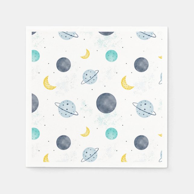 Serviette En Papier Aquarelle Blue Space Planet Motif (Devant)