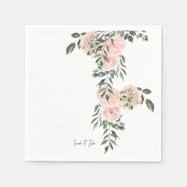 Serviette En Papier Aquarelle Blush Floral Blanc Mariage Cocktail (Devant)