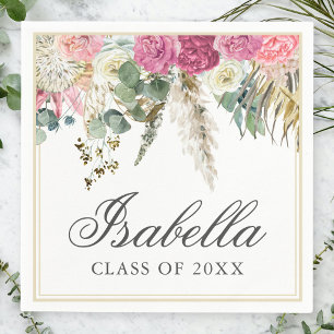 Serviette En Papier Aquarelle bohémienne Floral Grad Name Graduation N