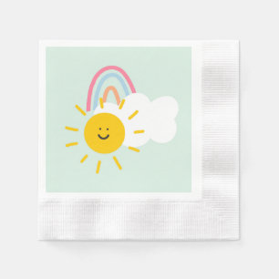 Serviette En Papier Aquarelle Boho arc-en-ciel et soleil