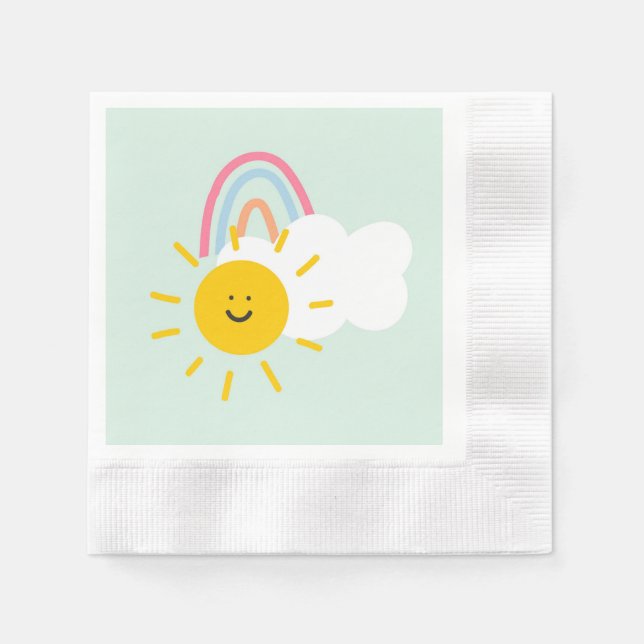 Serviette En Papier Aquarelle Boho arc-en-ciel et soleil (Devant)