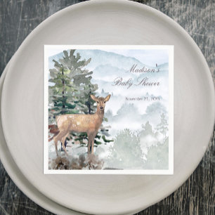 Serviette En Papier Aquarelle Bois Forêt Baby shower Doe