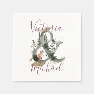 Serviette En Papier Aquarelle Bois Forêt Mariages serviettes