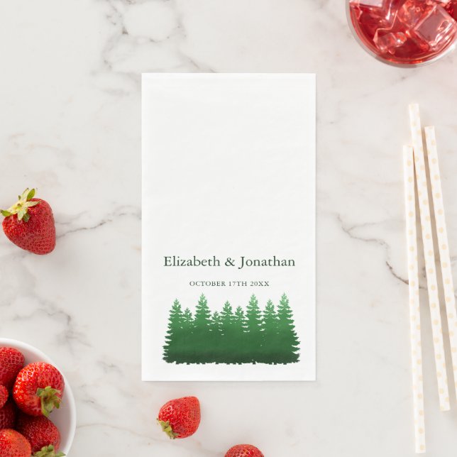Serviette En Papier Aquarelle Bois Pines Mariage Napkins (En situation)