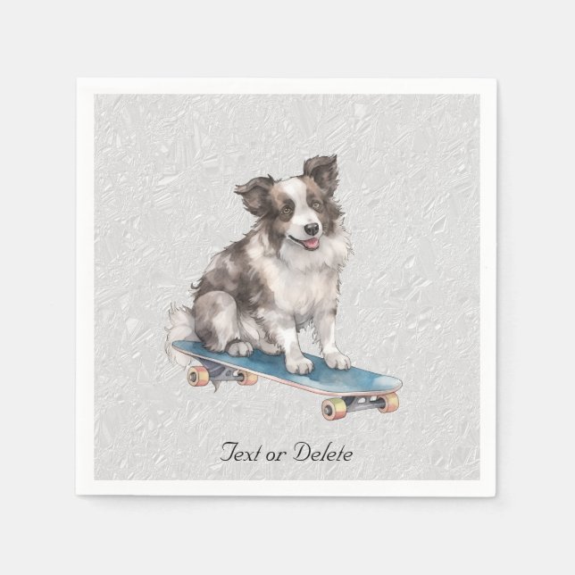 Serviette En Papier Aquarelle Bordure Collie Naples (Devant)