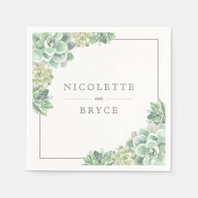 Serviette En Papier Aquarelle botanique Élégant Mariage succulent (Devant)