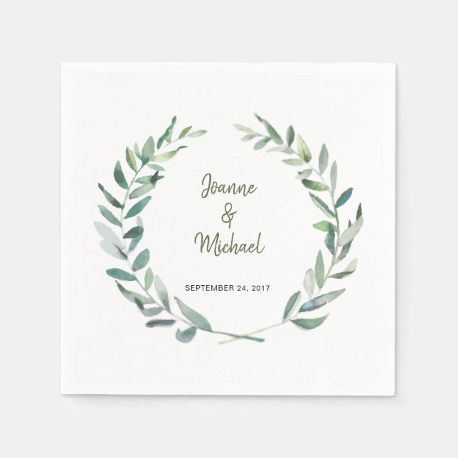 Serviette En Papier Aquarelle botanique feuilles mariée marié mariage (Devant)