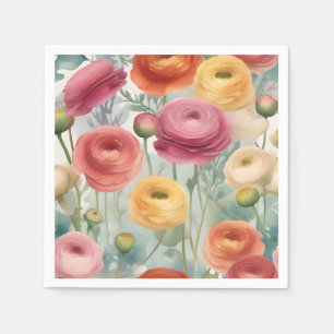 Serviette En Papier Aquarelle Botanique Ranunculus Motif Floral