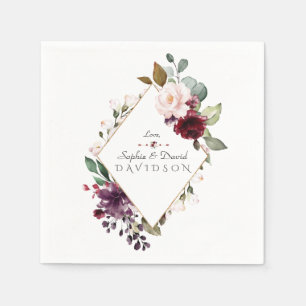 Serviette En Papier Aquarelle Bourgogne Blush Flowers Mariage de cadre