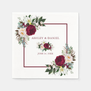 Serviette En Papier Aquarelle Bourgogne Floral Mariage