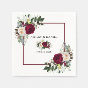 Serviette En Papier Aquarelle Bourgogne Flore Mariage B
