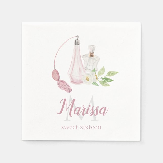 Serviette En Papier Aquarelle Bouteille de Parfum Quinceanera Annivers (Devant)