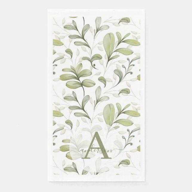 Serviette En Papier Aquarelle Branche de Canneberge Monogramme Noël (Devant)