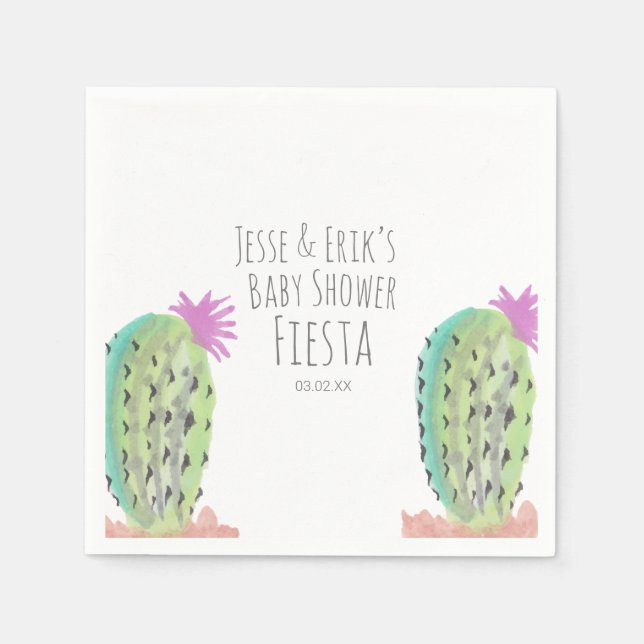 Serviette En Papier Aquarelle Cactus Plantes Baby shower peint à la ma (Devant)