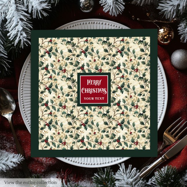 Serviette En Papier Aquarelle canneberge rouge saint baies vert profon (Watercolor cranberry red holly berry deep green Paper Dinner Napkins)