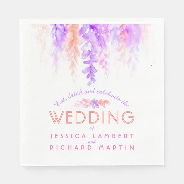 Serviette En Papier Aquarelle cascade violet orange mariage serviettes (Devant)