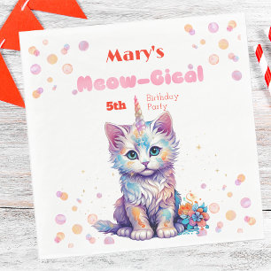 Serviette En Papier Aquarelle Caticorn Meow-Gical Anniversaire