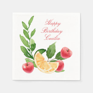 Serviette En Papier Aquarelle Cerises et Orange Slices Papier Napkin