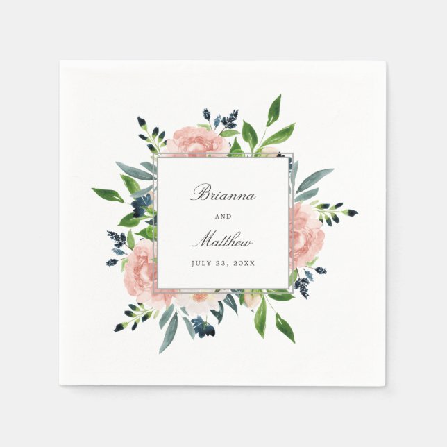 Serviette En Papier Aquarelle charmée Mariage floral (Devant)