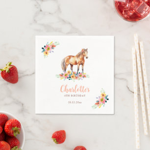 Serviette En Papier Aquarelle Cheval Anniversaire Fête Pony Rose