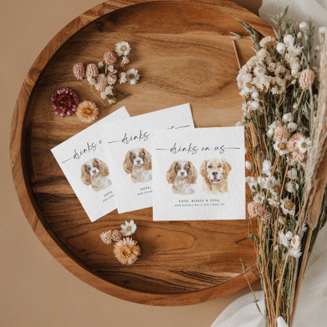 Serviette En Papier Aquarelle Chien Signature Boissons Mariage Napkins (Créateur téléchargé)