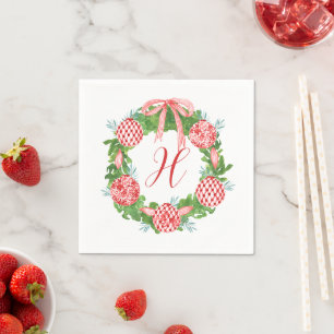 Serviette En Papier Aquarelle Chinoiserie Wreath Noël Monogramme