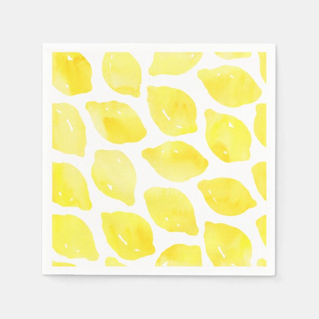Serviette En Papier Aquarelle Citron jaune blanc Motif d'été (Devant)