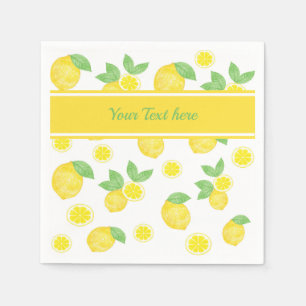 Serviette En Papier Aquarelle Citron motif avec texte personnalisé