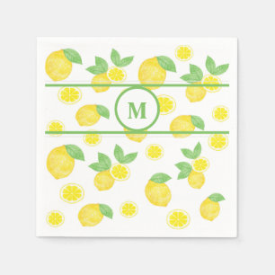 Serviette En Papier Aquarelle citron motif monogramme personnalisé