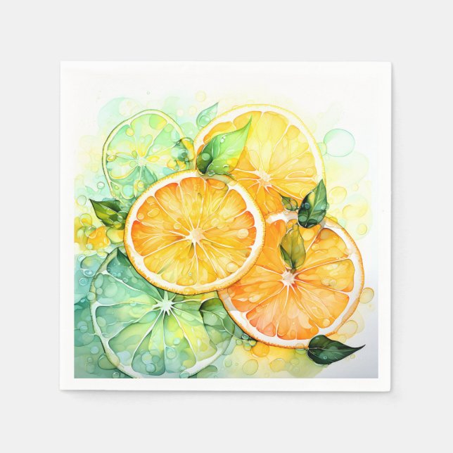 Serviette En Papier Aquarelle Citron Orange Citron Vert Botanique Cuis (Devant)
