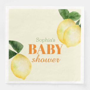 Serviette En Papier Aquarelle Citrons Baby shower jaune