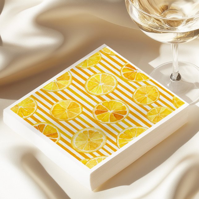 Serviette En Papier Aquarelle Citrons et rayures (Créateur téléchargé)