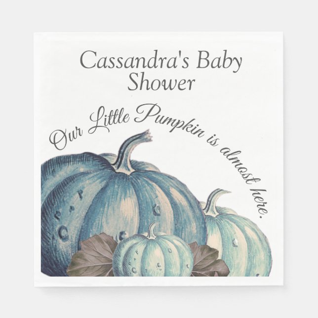 Serviette En Papier Aquarelle Citrouille bleu n Baby shower blanc (Devant)