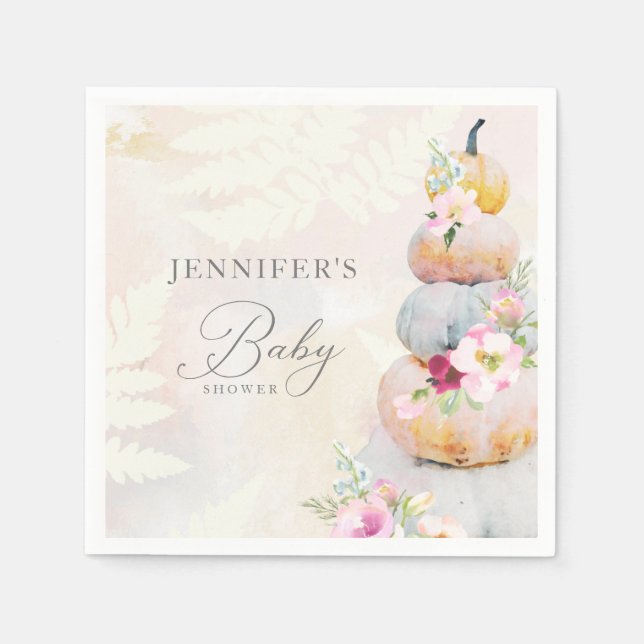 Serviette En Papier Aquarelle Citrouille de chute fille Baby shower pa (Devant)