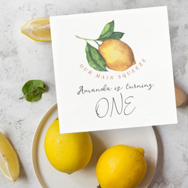 Serviette En Papier Aquarelle citrus citron 1er anniversaire (Créateur téléchargé)