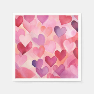 Serviette En Papier Aquarelle Coeur Motif Moderne Contemporain Rose